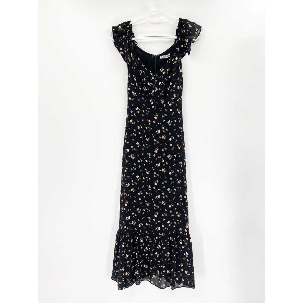 Reformation Venezia Butterfly Black Floral Print Off Shoulder Dress Size 2 - Picture 3 of 7